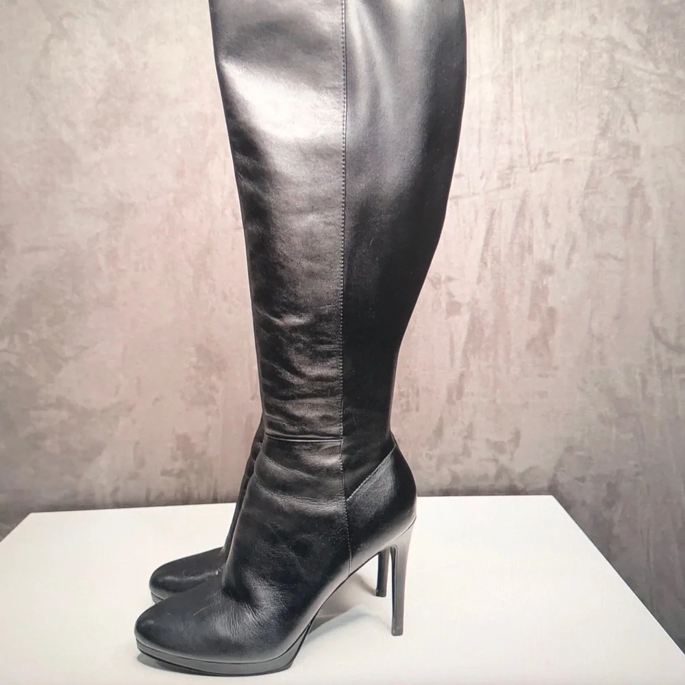 Nine West Black Leather Over-the-Knee High Heel Boots